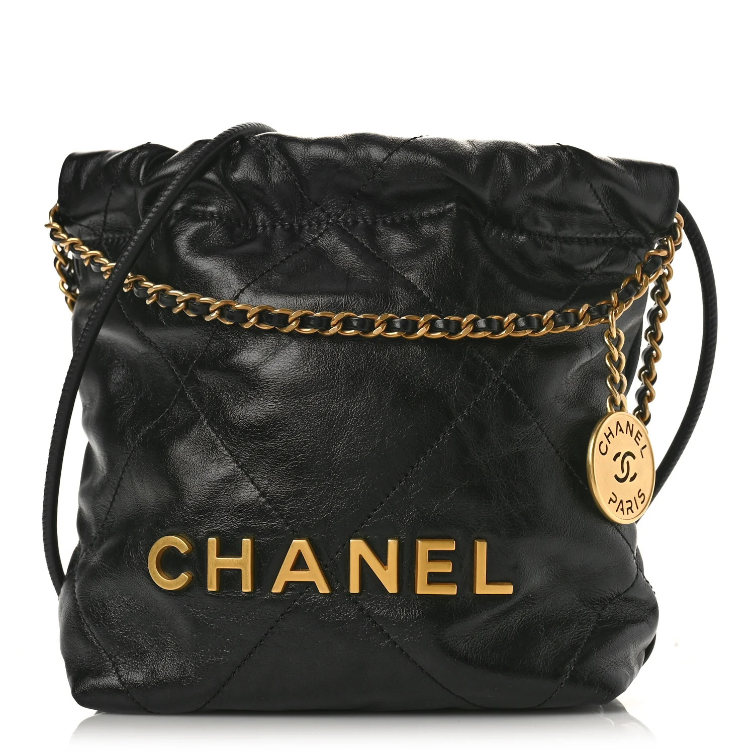 Shiny Calfskin Quilted Mini Chanel 22 Black | FASHIONPHILE (US)