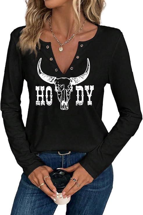 SODSHY Women's Cowboy Shirt Country Concert Outfit Cute Western Graphic Tee Casual Notched Neck L... | Amazon (US)