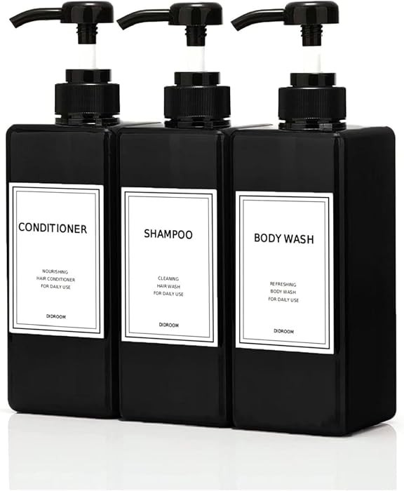 Modern Shampoo and Conditioner Dispenser (21 oz, Pack of 3) Refillable Pump Bottle Set Empty Show... | Amazon (US)