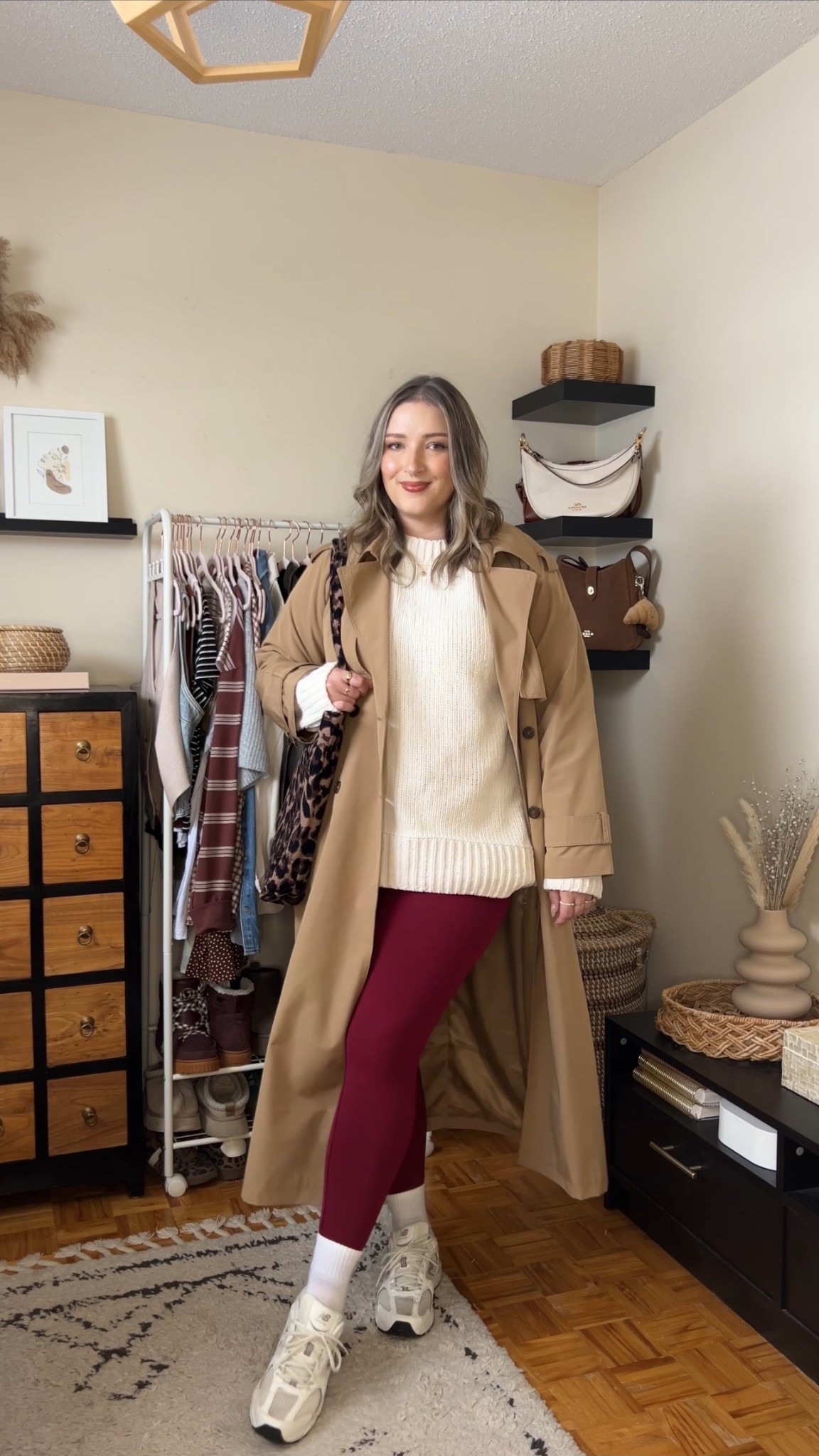 Comfy casual winter outfit! Wearing my usual size L in the chenille sweater (incredibly soft!), burgundy leggings, and classic trench coat. New Balance sneakers are super comfy and great for walking. They run big, I’m usually a 9.5-10 and wear a 9. Leopard print tote bag is an Amazon find!


#LTKsale #LTKwinter #LTKmidsize