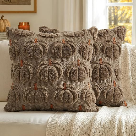 MIULEE Fall Pumpkin Pillow Covers Fall Decor Coco Brown Brown Stem 18x18 | Amazon (US)