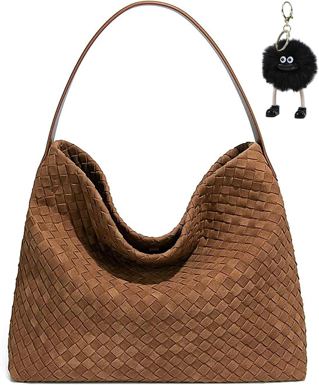 Woven Suede Hobo Bag for Women, Fall Woven Purse Slouchy Shoulder Crossbody Bag, Tote Elegant Handbag Satchel for Work Travel | Amazon (US)