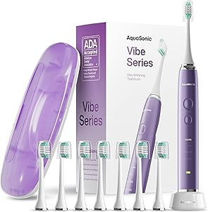 Aquasonic Vibe Series Ultra-Whitening Toothbrush – ADA Accepted Power Toothbrush - 8 Brush Head... | Amazon (US)