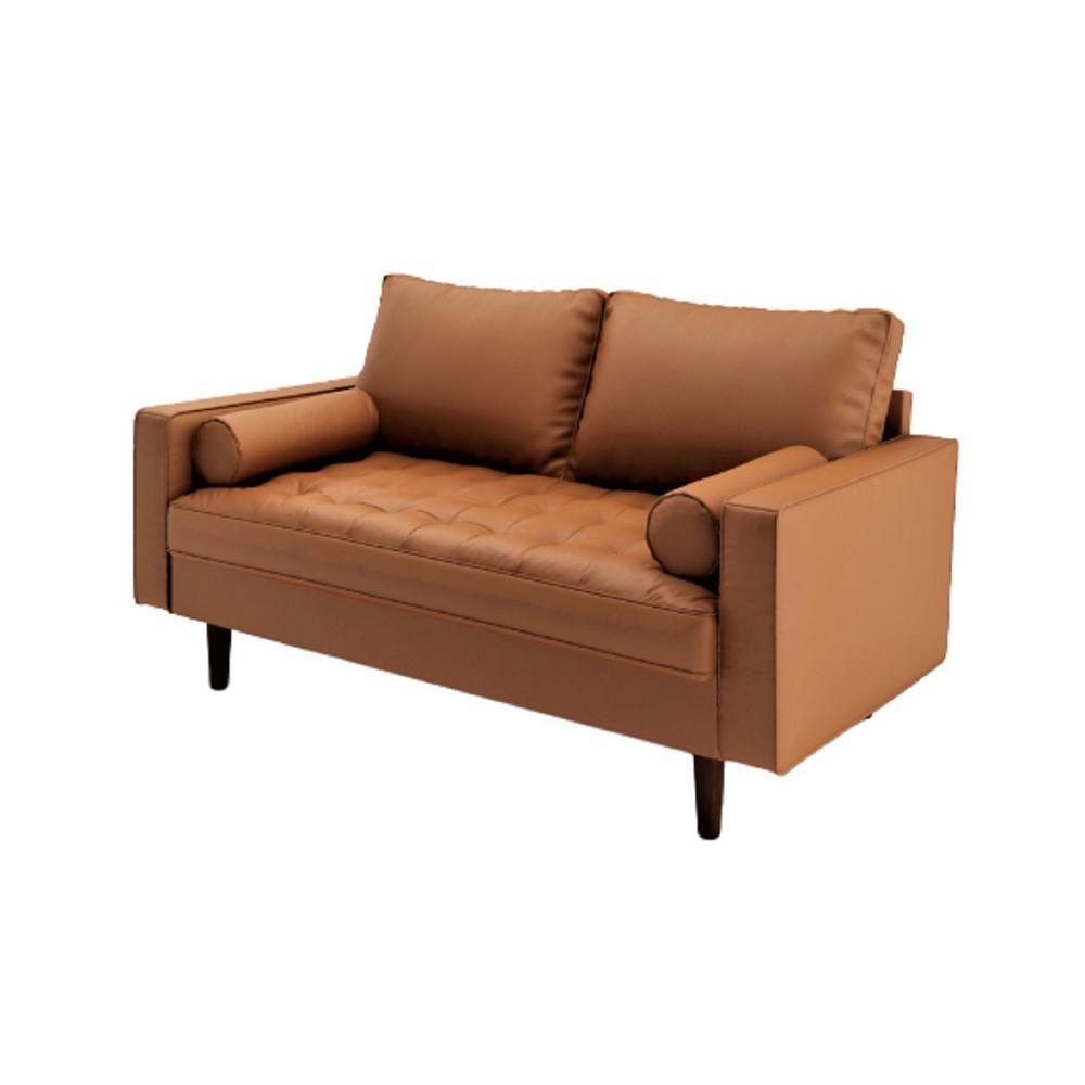 CONTAINER FURNITURE DIRECT Lincoln 50.39 in. Brown Tufted Faux Leather 2-Seats Loveseat with Square  | The Home Depot