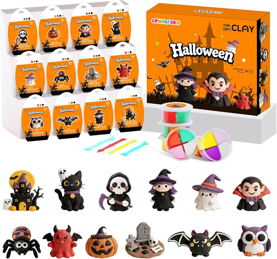 Air Dry Clay Kit - 12 Halloween Modeling Clay for Kids, Complete DIY Clay Craft Set with Sculptin... | Amazon (US)