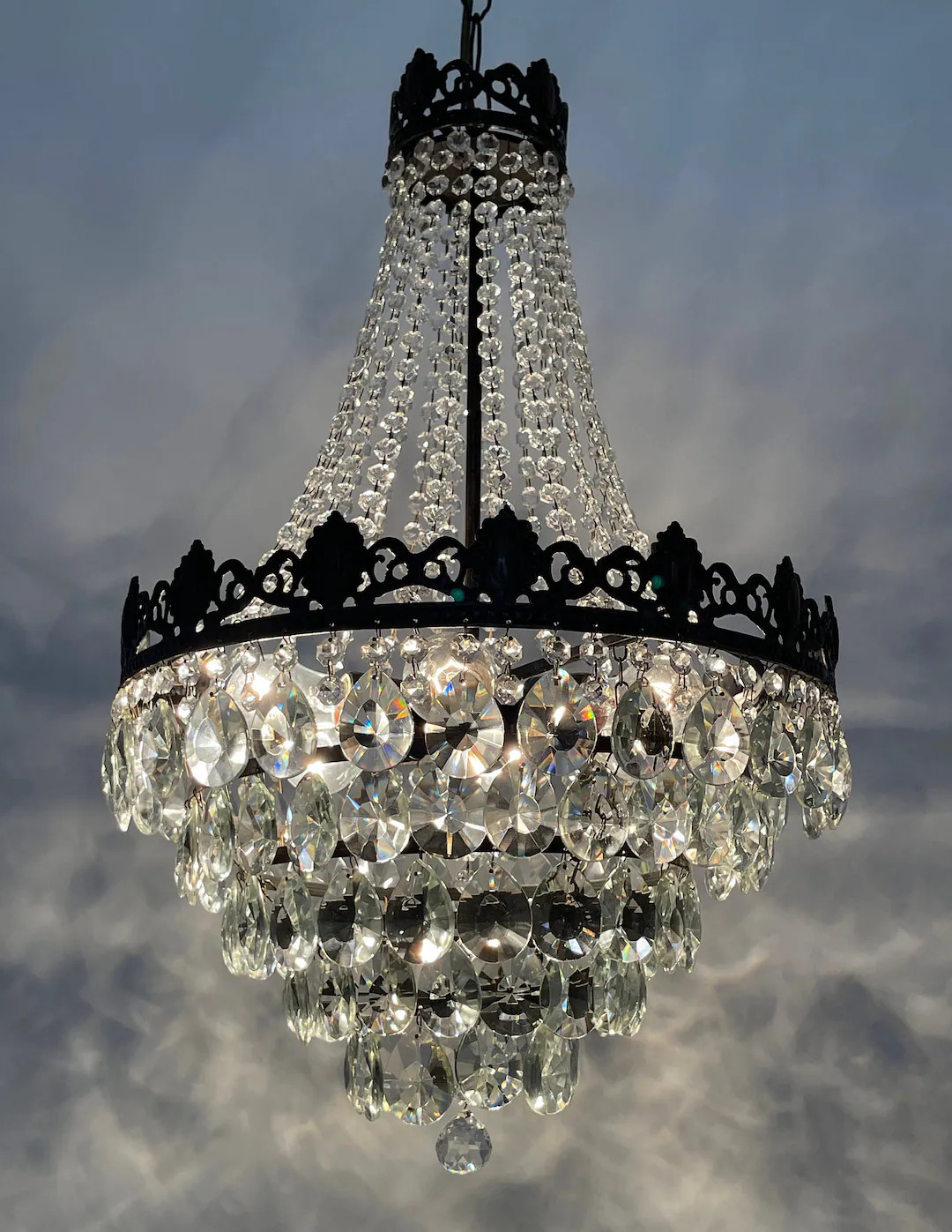 Antique / Vintage Brass & Crystals 5 Tiered 6 Lights Large French Empire Chandelier Lighting, Lig... | Etsy (US)