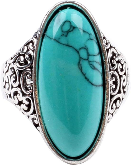 LadayPoa Women's fashion created-Turquoise Ring Tibet Silver Plated gothic stone rings | Amazon (US)