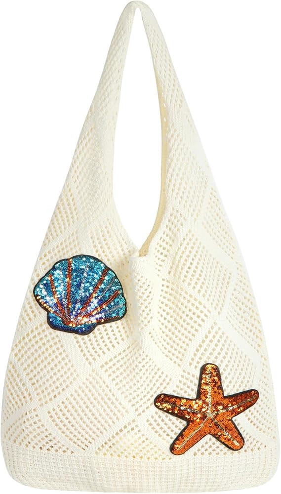 Topdear Crochet Tote Bag for Women, Aesthetic Crochet Mesh Beach Tote Bag, Summer Vacation Knitte... | Amazon (US)