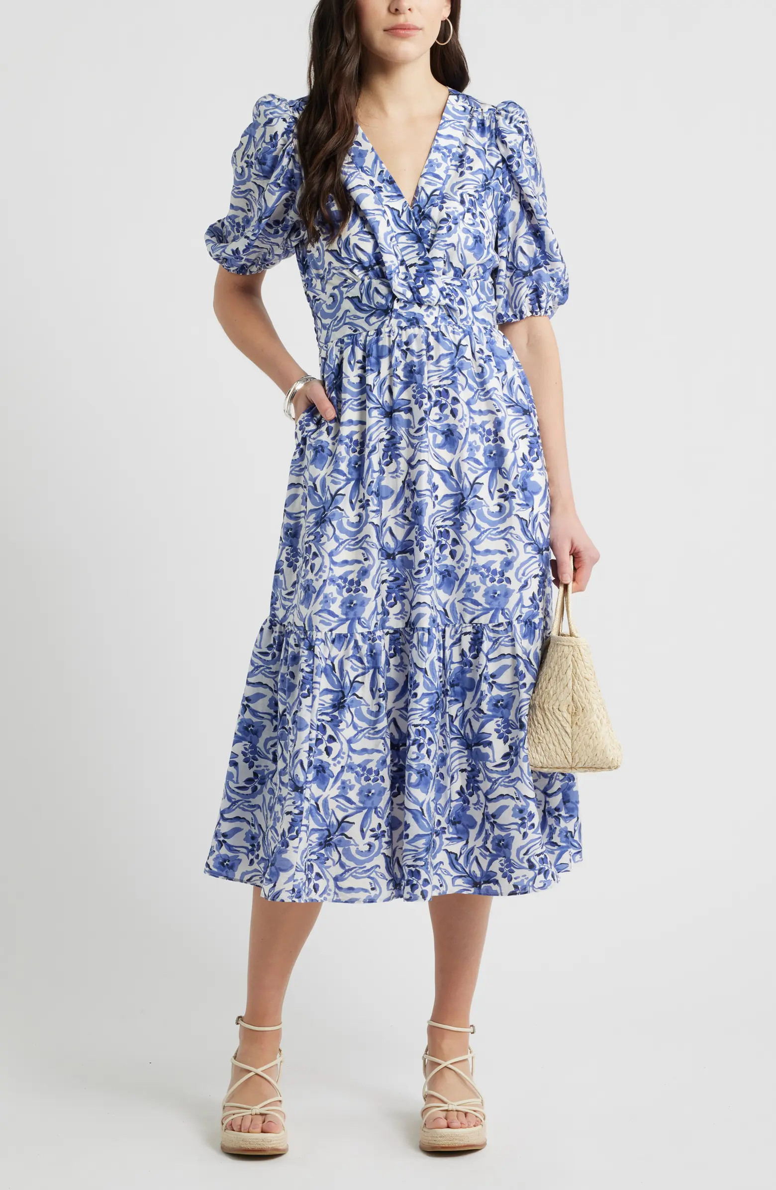 Twist Detail Allover Print Midi Dress | Nordstrom