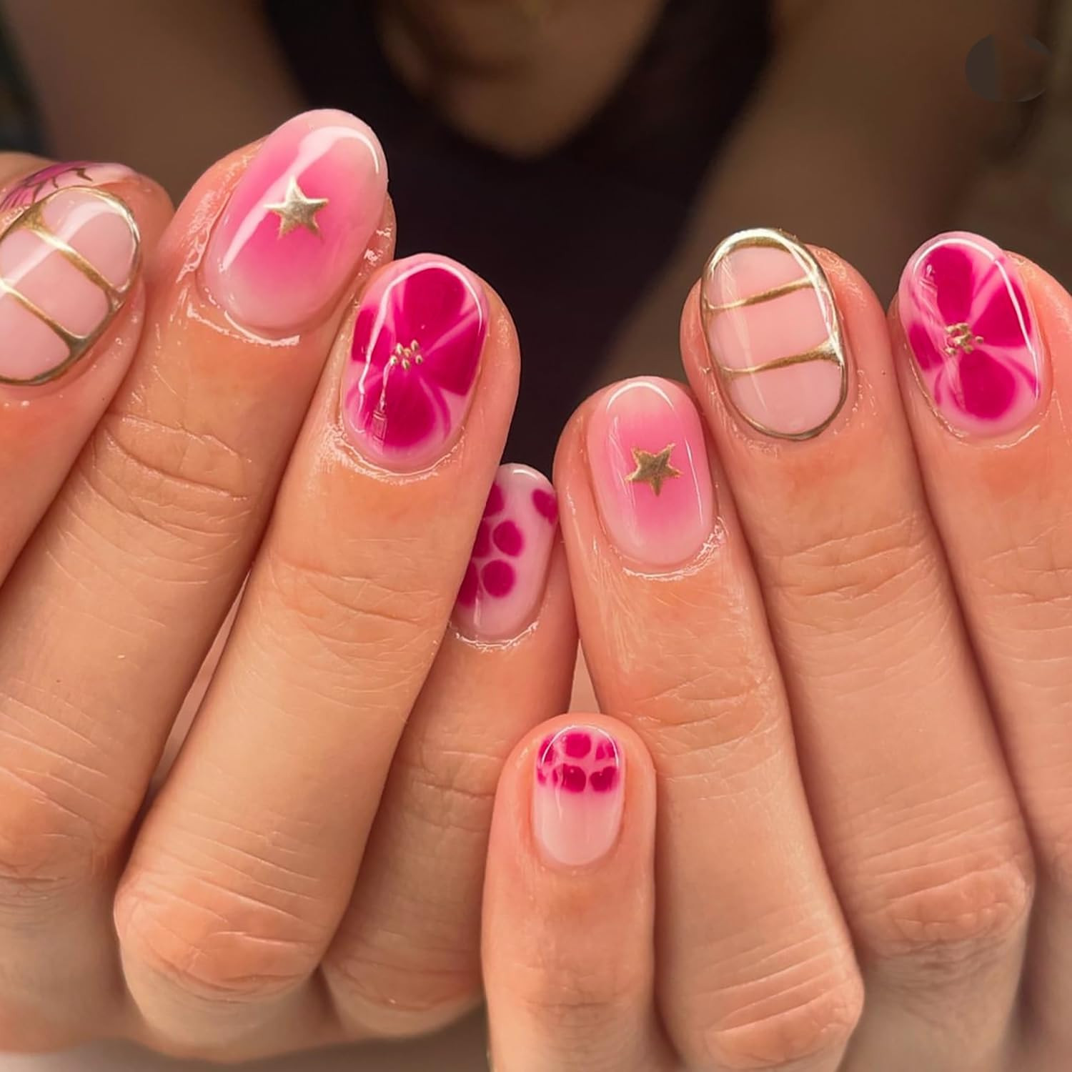 Almond Shaped Press on Nails Flower Fake Nails Glossy Acrylic Nails Spring Summer Glue on Nails F... | Amazon (US)