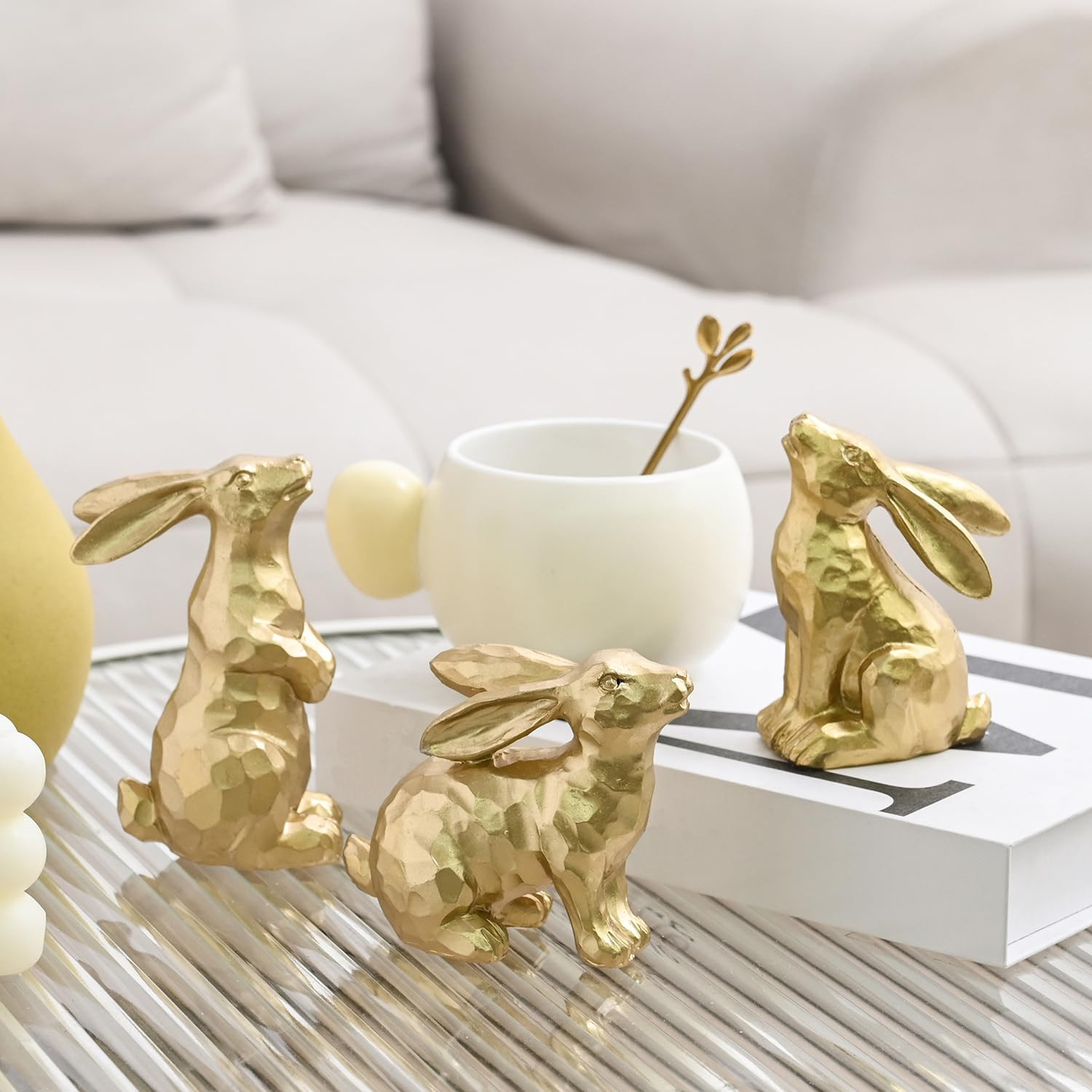 Resin Gold Bunny Decor Rabbit Figurines, Small Easter Bunny Figurine Set of 3, Easter Rabbit Stat... | Amazon (US)