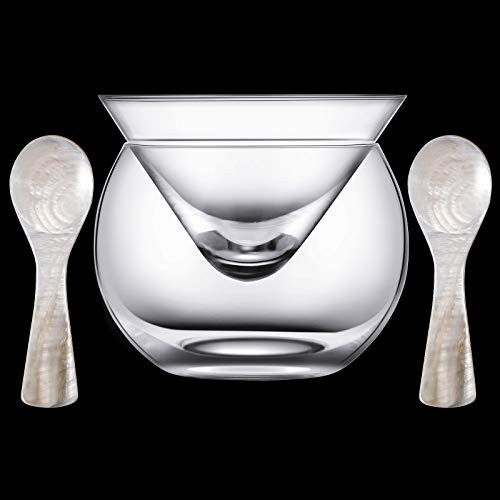 Glass Caviar Chiller Server Set and 2 Pieces Caviar Spoons 3.2 Inch Shell Spoon Mother of Pearl Caviar Spoons Round Handle for Caviar, Egg, Ice Cream, Coffee, Restaurant Serving | Amazon (US)