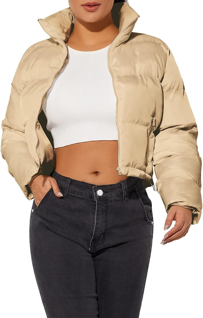 Women's Crop Short Jacket Cropped Puffer Fashion Jackets for Women Warm Winter Lightweight Coat | Amazon (US)