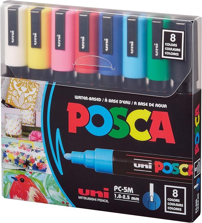 Posca Full Set of 8 Acrylic Paint Pens with Reversible Medium Point Pen Tips, Posca Pens are Acry... | Amazon (US)