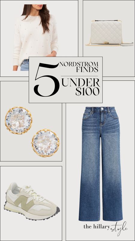 Nordstrom Finds Under $100: Great basics for Fall at Nordstrom. Wide leg denim, jeans, bootcut jeans, sneakers, tennis shoes, white sweater, fall sweater, crossbody bag, handbag, gold earrings, gold stud earrings. New Balance, Kate Spade, Vince Camuto, Aldo, 1822 Denim. Fall outfit, fall fashion finds.

#LTKfindsunder100 #LTKstyletip #LTKSeasonal