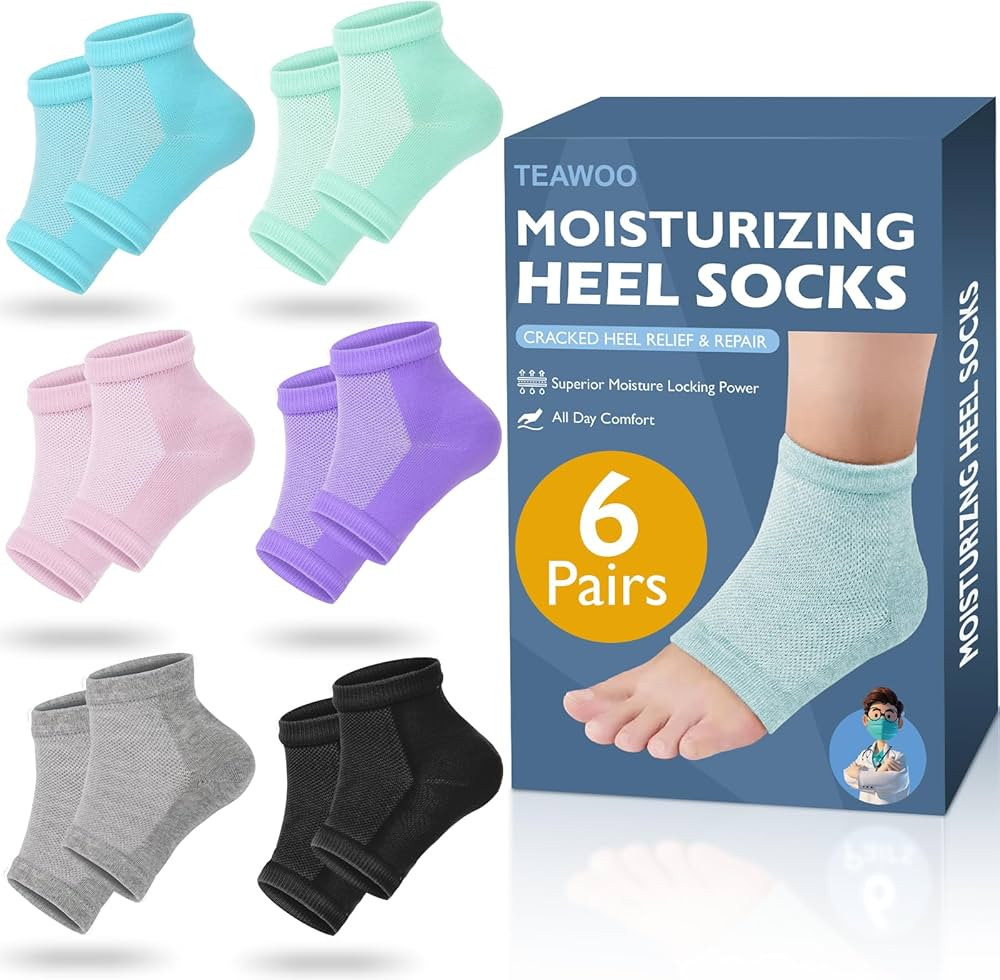 Moisturizing Heel Socks - 6 Pairs for Dry Cracked Feet, Toeless Gel Socks for Hydration and Repai... | Amazon (US)
