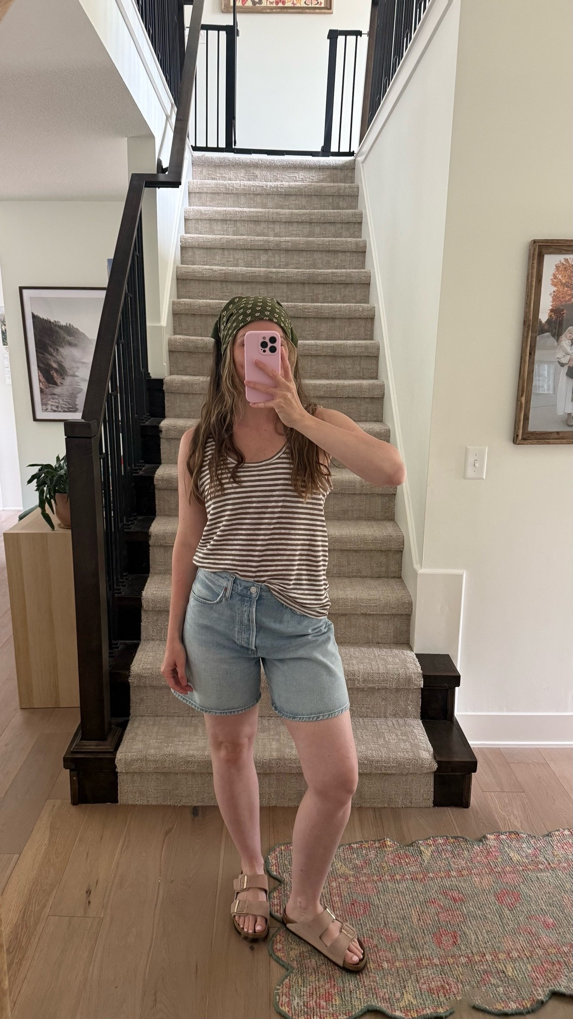 wearing a small in linen tank, loose flowy fit! Denim shorts, tts and love the loose fit around the thigh! Shorts are an investment, also linked a look for less pair! 

Summer outfit, postpartum

#LTKmomlife #LTKootd