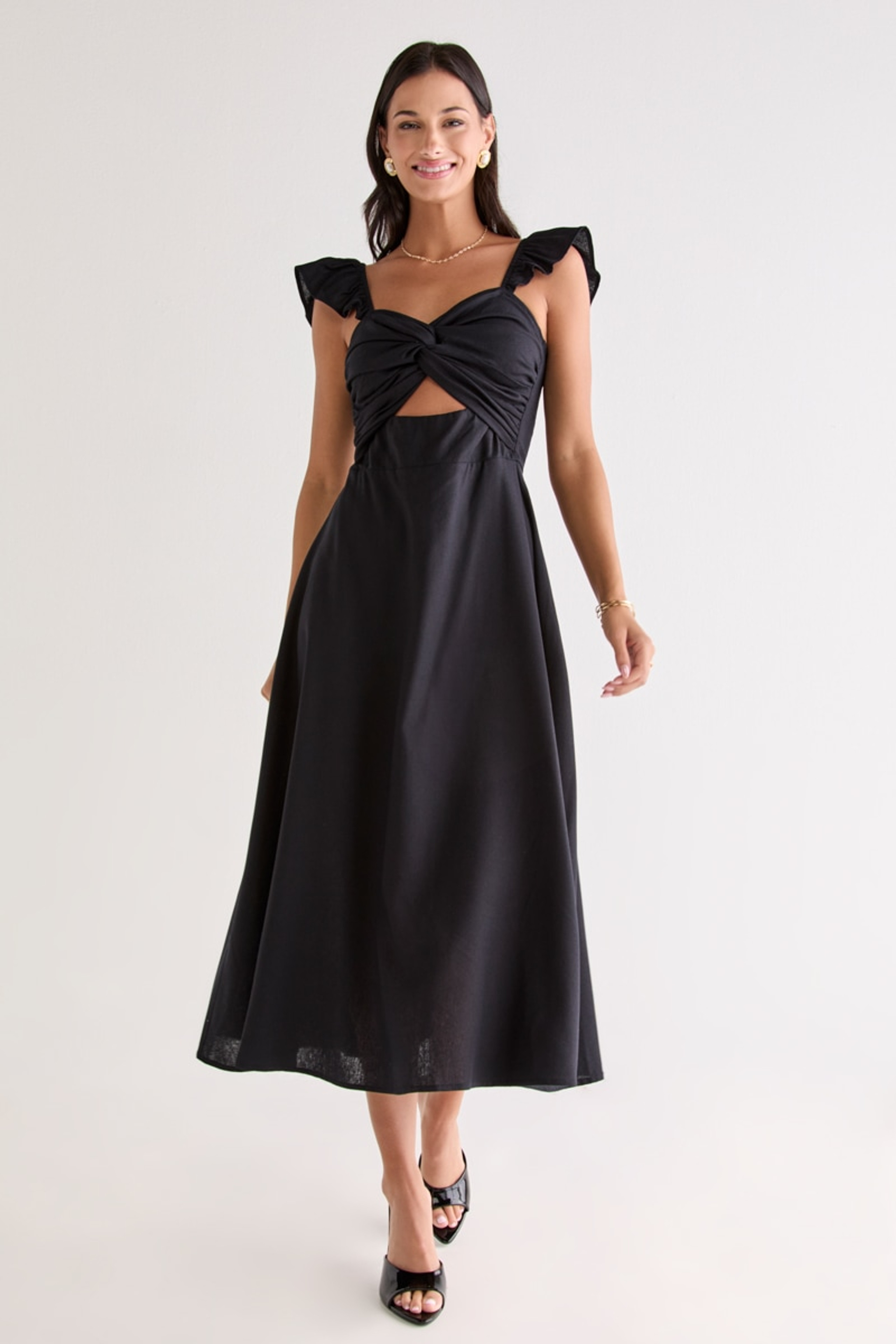 Vera Twist Front Flowy Midi Dress | Francesca's