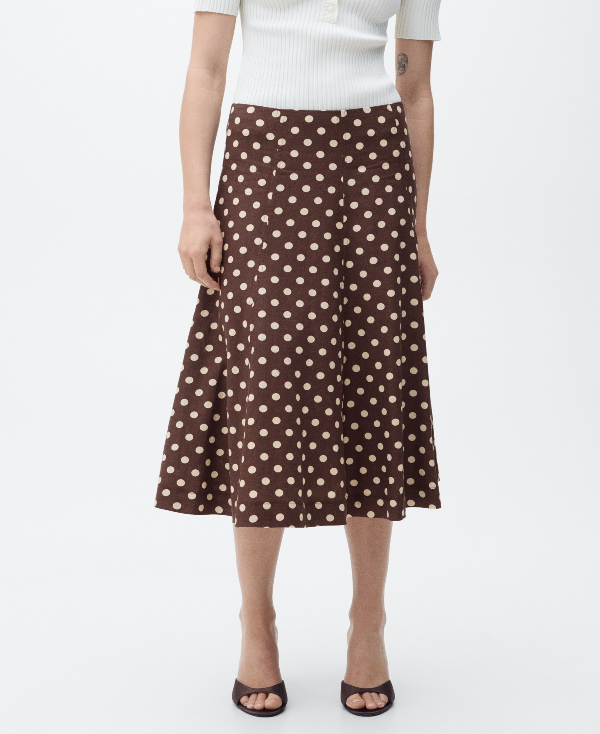 Mango Women's Flared Polka Dots Linen Skirt - Chocolate | Macy's