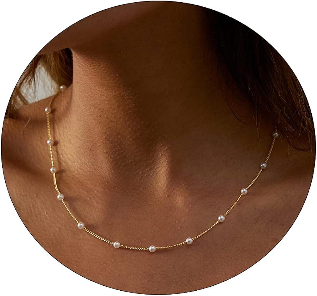 Sewyer Dainty Pearl Pendant Necklaces for Women 14K Gold Plated Handmade Layered Pearl Chain Neck... | Amazon (US)
