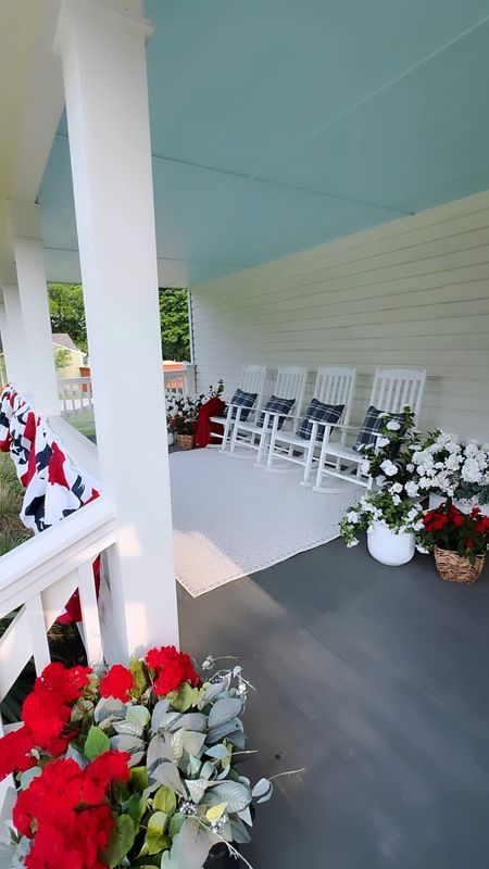 Our 100+ year old farmhouse is close to a historic downtown area which goes all out in decorating for the 4th of July, so I wanted to get our farmhouse looking cute too for summer with some red, white, & blue! @Walmart has a ton of decor to get your homes looking cute for this summer! From outdoor rugs, patio furniture, to flowers and patriotic buntings & decor you can find everything you need at Walmart! #walmartpartner I don’t think our little farmhouse has ever been this dressed up for summer in all her years! Although, who knows, maybe the previous owners really decked her out too! 🥰 #walmarthome #liketkit 

#LTKHome #LTKVideo