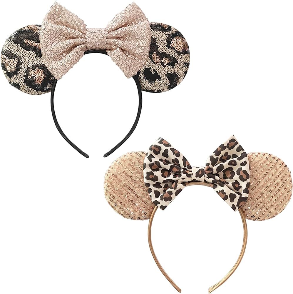 Bows Mouse Ears Headband - 2 Pcs Cute Sequin Headband for Women and Girls, Suitable for Halloween... | Amazon (US)