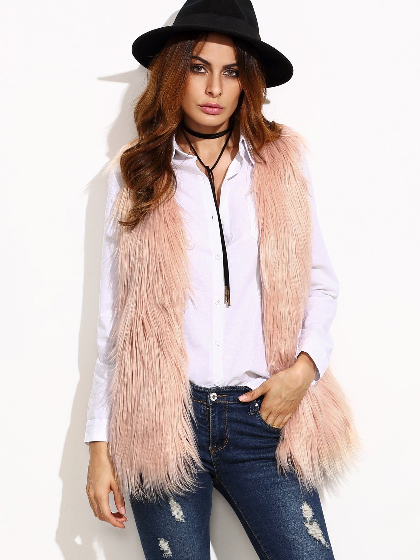 Beige Faux Fur Vest | SHEIN