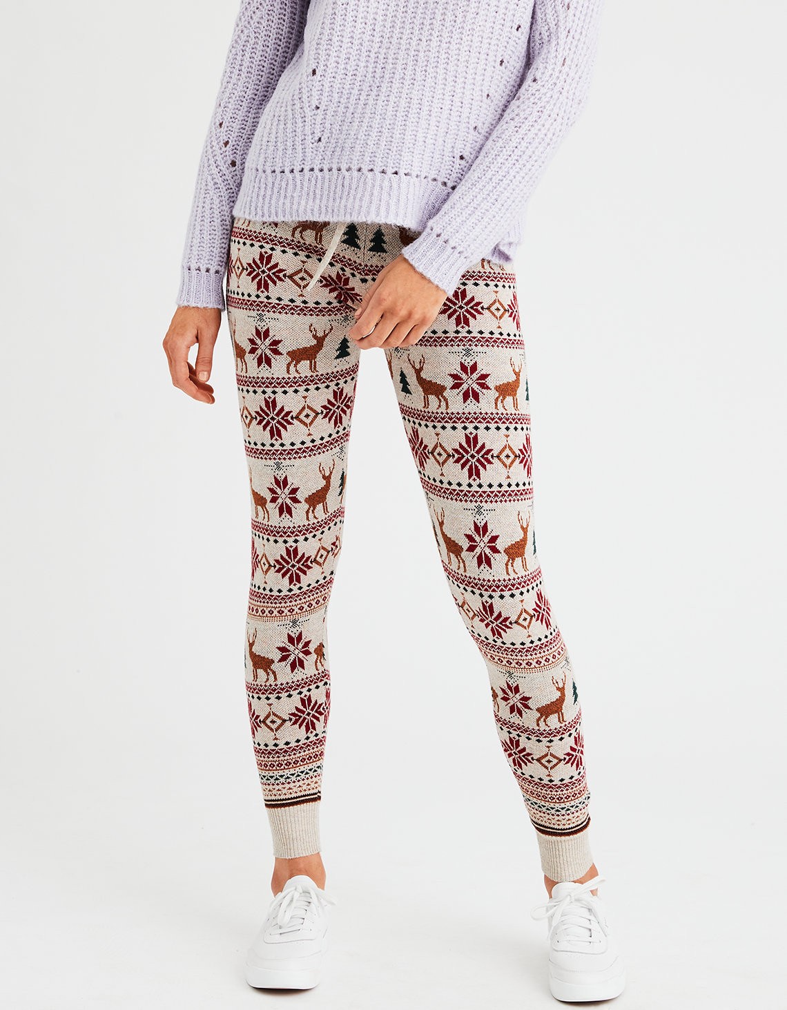 AEO Reindeer Fair Isle Sweater Legging, Toasted Coconut | American Eagle Outfitters (US & CA)