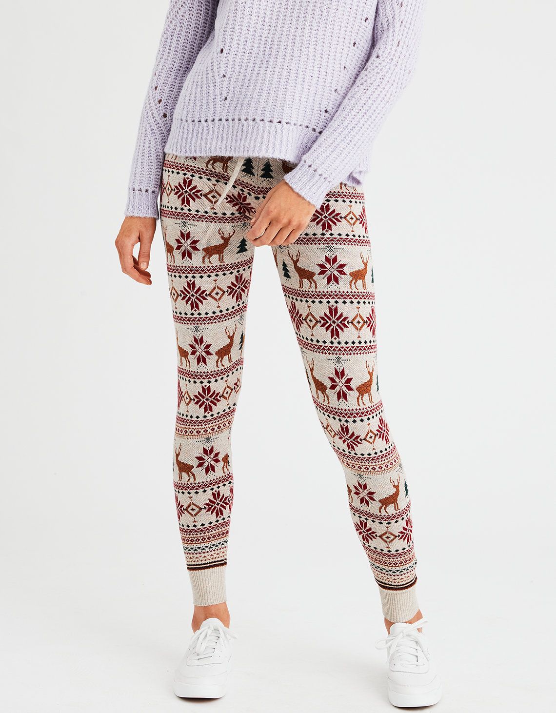 AEO Reindeer Fair Isle Sweater Legging, Toasted Coconut | American Eagle Outfitters (US & CA)