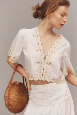 Rails Cataluna Short-Sleeve Embroidered Cropped Top | Anthropologie (US)