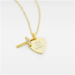 Engraved Gold Over Sterling Silver Cross and Heart Necklace | Things Remembered