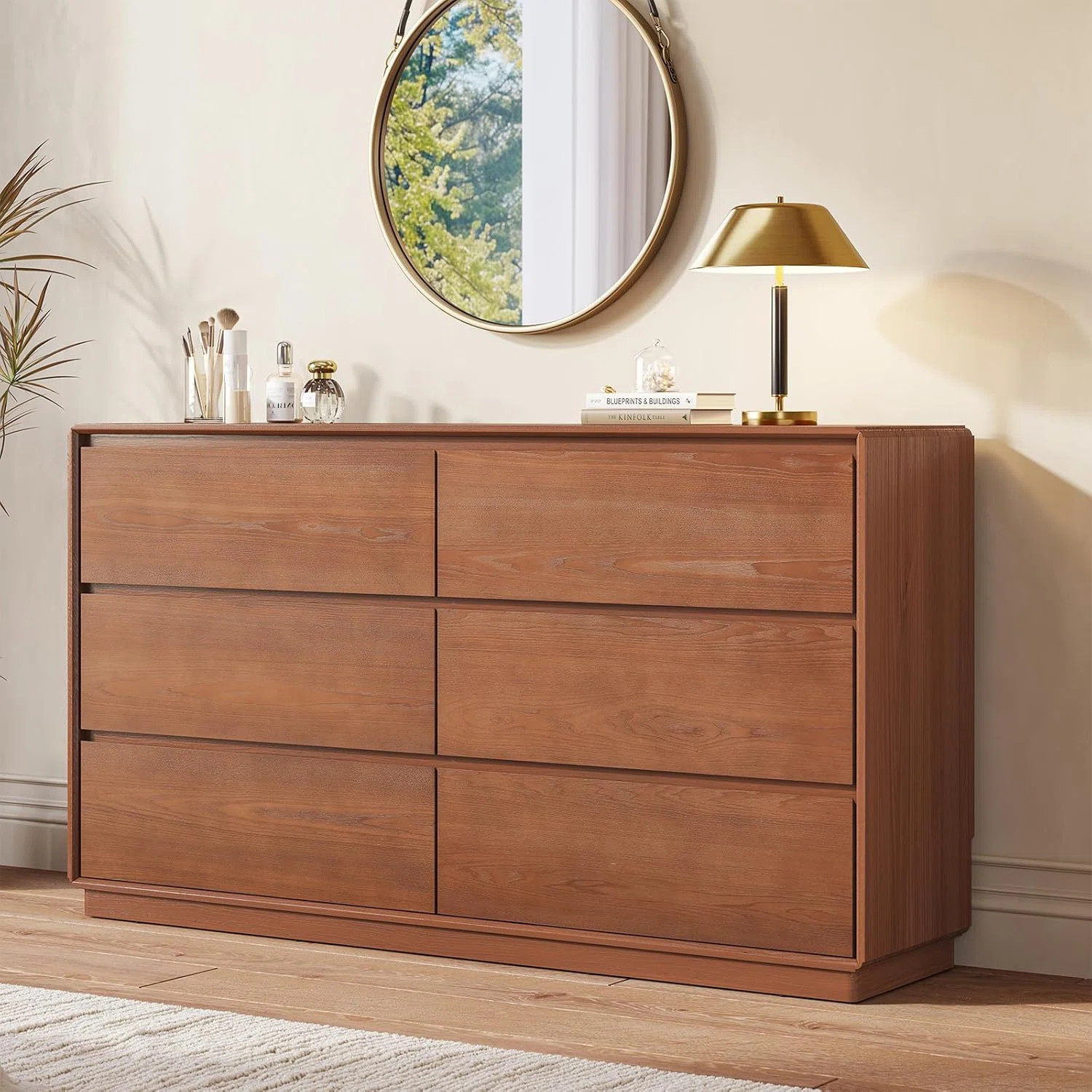 Solid Wood Dresser With 6 Drawers, Natural Solid Wood 6 Drawer Dresser For Bedroom,55.2" Wide Mid... | Wayfair North America