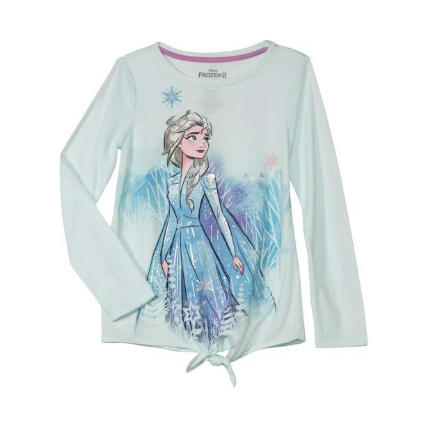 Disney Girls Frozen 2 Elsa or Anna Side Tie Long Sleeve Graphic T-Shirt, Sizes 4-16 | Walmart (US)