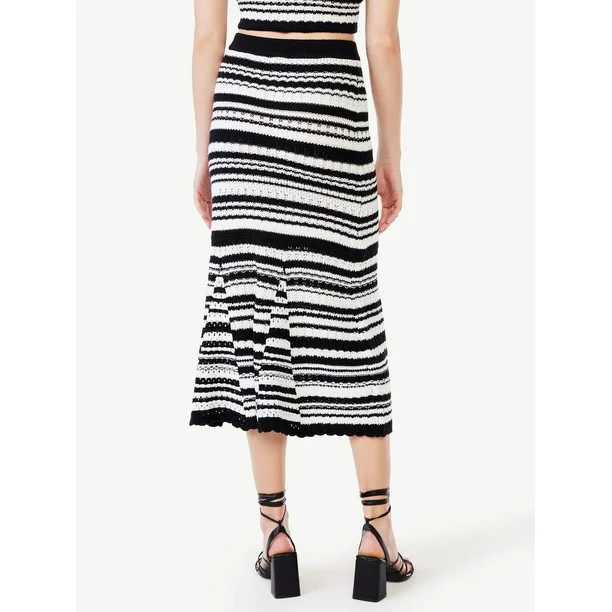 Scoop Women’s Loose Fit Striped Crochet Midi Skirt, Mid-Calf Length | Walmart (US)