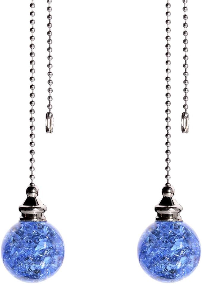 2PCS Light Blue Pull Chain Crystal Glass Ice Cracked Ball Pull Chain for Ceiling Fan Light Decora... | Amazon (US)