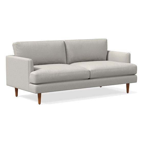 Haven Loft 76"" Sofa, Yarn Dyed Linen Weave, Frost Gray, Pecan | West Elm (US)