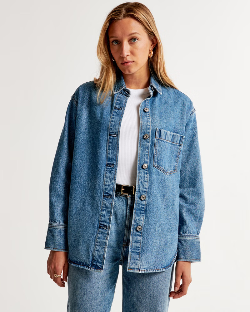 Women's Oversized Denim Shirt | Women's Tops | Abercrombie.com | Abercrombie & Fitch (US)