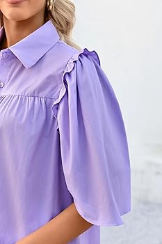 Cicy Bell Womens Summer Button Down Shirts Short Ruffle Puff Sleeve Cotton Blouses Dressy Casual ... | Amazon (US)