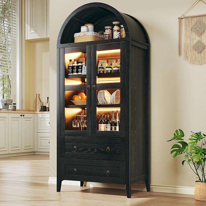 71" Tall Kitchen Pantry Cabinet, Arched Cabinet, Kitchen Storage Cabinets with 2 Large Drawers & ... | Amazon (US)