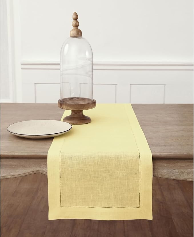 Solino Home Yellow Table Runner 36 Inches - Classic Hemstitch, 100% Pure Linen Coffee Table Runne... | Amazon (US)