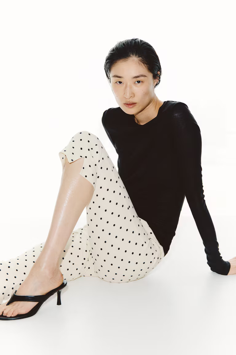 H & M - Printed Capri Pants - Cream/Polka Dot | H&M (US, CA, MX)
