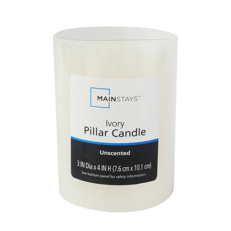 Mainstays Single Wick 3" x 4" Pillar Candle, Unscented, Ivory | Walmart (US)