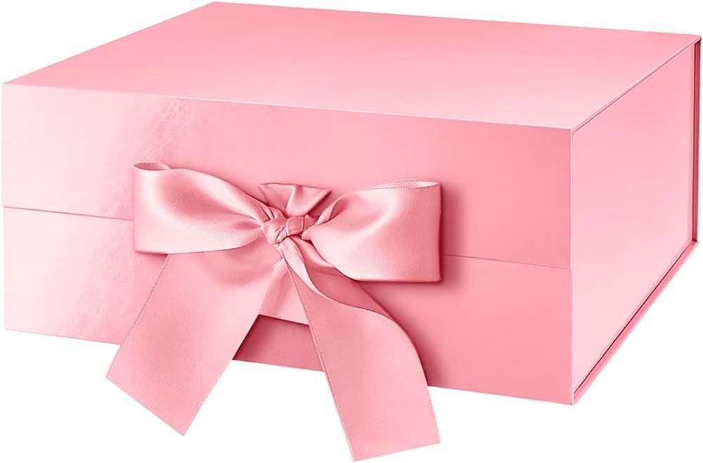 Gift Box with Ribbon 9x6.5x3.8 Inches, Pink Gift Box with Lid and Ribbon, Bridesmaid Proposal Box... | Amazon (US)