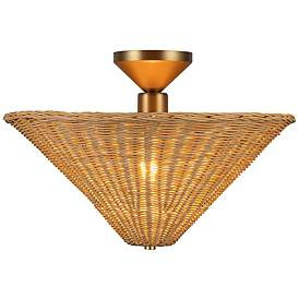 Alora Mood Bridgette E26 16-in Brushed Gold/Rattan Semi-Flush Mount | www.lampsplus.com | Lamps Plus