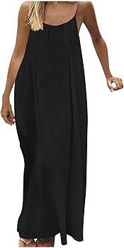 Womens Summer Sleeveless Backless Cami Dress Solid Color Flowy Maxi Sundress with Back Tie for Be... | Amazon (CA)