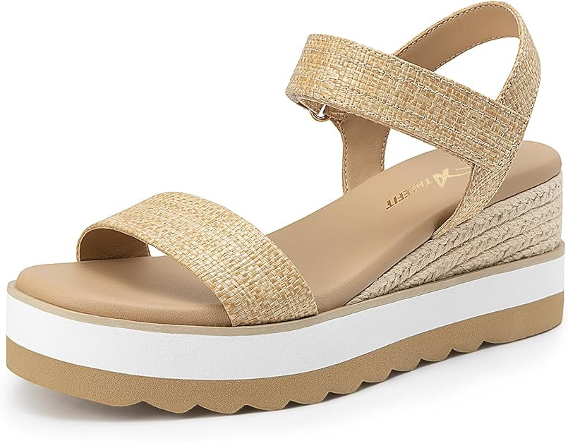 Amazon.com | Athlefit Espadrille Wedge Sandals for Women, Open Toe Ankle Strap Low Wedge Heel Pla... | Amazon (US)