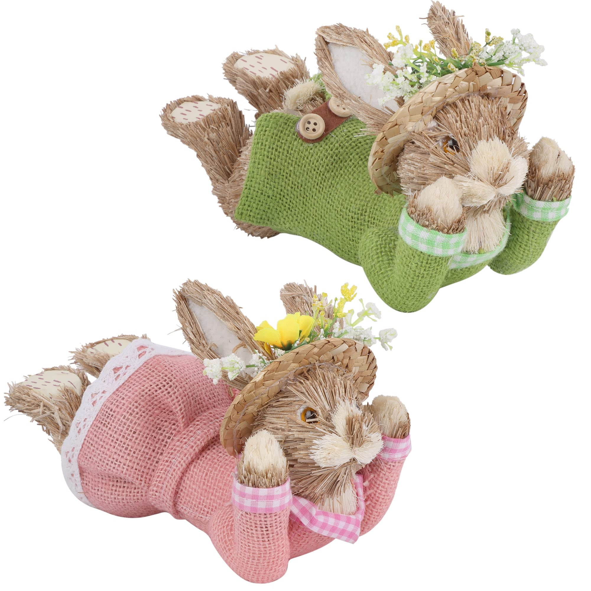 DR.DUDU Set of 2 Easter Decorations Bunny, Straw Bunny Figurine Tabletop Decor, Easter Rabbit Sta... | Amazon (US)