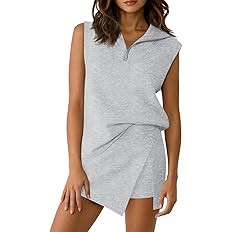 Fisoew Womens 2 Piece Skirt Sets Summer Sleeveless Half Zip Sweatshirt Athletic Skorts Tennis Out... | Amazon (US)