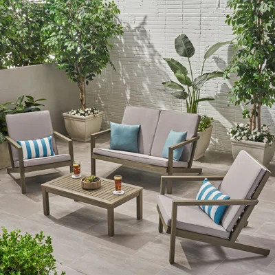 4-Piece Outdoor Chat Set, Patio Conversation Furniture with Chairs, Loveseat and Table, Beige | Wayfair North America
