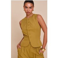 Deep Mustard Tailored Woven Vest Top | PrettyLittleThing US